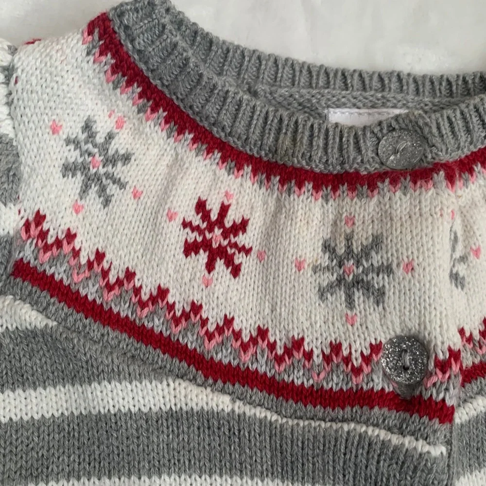 Gymboree 18-24 months Gray White‎ Striped Snowflake Fair Isle Cardigan Sweater